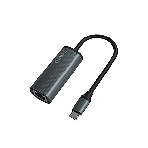 Adapteris SAVIO USB-C 3.1 Gen.1 (M) uz RJ-45 Gigabit Ethernet (F), 1000 Mbps, AK-56, pelēks