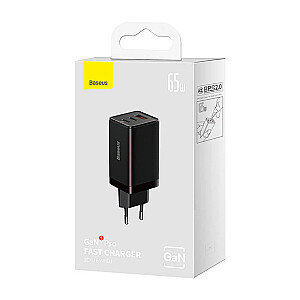 Baseus GaN5 Pro wall charger 2xUSB-C + USB, 65W (black)