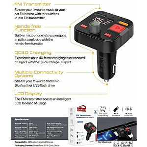 PROMATE PowerTune-30W Bluetooth FM Raidītājs QC3.0 / PD30W / USB / Hands-free