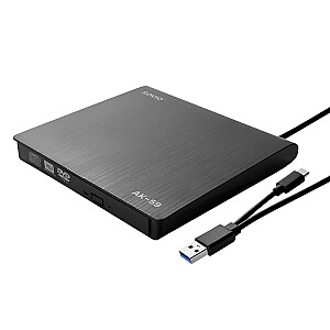 SAVIO AK-59 ārējais plāns CD/DVD ierakstītājs R/RW — USB-C/USB-A, melns