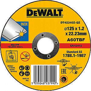 Диск для резки металла Dewalt 125x1,2x22,2 мм, 10 шт., нержавеющая сталь (DT42340TZ-QZ)