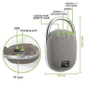 Portatīvais skaļrunis Techly ICASBL321GR Mono portatīvais skaļrunis Pelēks 5W
