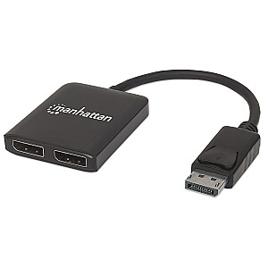 Manhetenas DisplayPort 1.2 līdz 2 DisplayPort 1.2 sadalītāja centrmezgls ar MST, 4K@30Hz, ar USB A barošanu, video sienas funkcija, melns, trīs gadu garantija, blisteris