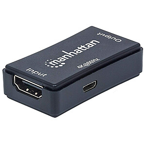 HDMI atkārtotājs Manhattan, 4K@60Hz, aktīvs, pastiprina HDMI signālu līdz 40 m, melns, trīs gadu garantija, blisteris