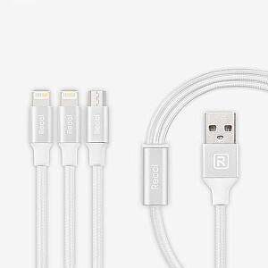 Recci Universal Delicate RCS-H120 3 in 1 Micro USB + 2 x Lightning Fast Charging 1,2 m White