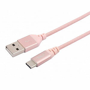 Tellur Tactical Data cable, USB to Type-C, made with Kevlar, 3A, 1m rose gold