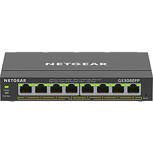 NETGEAR Gigabit Ethernet lieljaudas PoE+ Plus 8 portu slēdzis (GS308EPP) pārvaldīts L2/L3 Gigabit Ethernet (10/100/1000) Power over Ethernet (PoE), melns