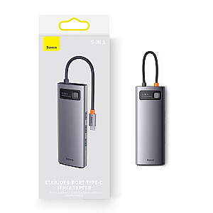 Baseus Metal Gleam Series Docking Station HUB 9 in 1 USB Type C - 2 x HDMI | 2 x USB 3.2 Gen. 1|1 x USB 2.0 | 1 x Power Delivery | 1 x SD card reader | 1 x TF card reader | 1 x RJ-45 gray (WKWG060013)