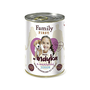 FAMILY FIRST Junior Türkiye ar burkāniem - mitrā suņu barība - 400 g