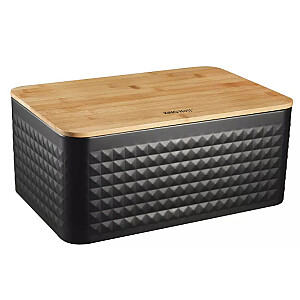 Коробка для хлеба с бамбуковой крышкой. Черный цвет. Размер: 35,5x23x15,5 см.