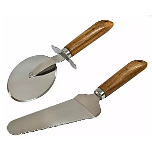 Набор для сервировки пиццы - лопатка и нож, деревянная ручка из нержавеющей стали, размеры 23 см, 27 см