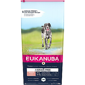 EUKANUBA bezgraudu senioru lielas/milzu šķirnes sālsūdens zivis — sausā barība suņiem — 12 kg