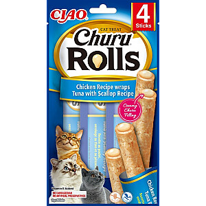 INABA Churu Rolls Vistas rullīši Ķemmīšgliemeņu tunča recepte - Kaķu kārums - 4x10g