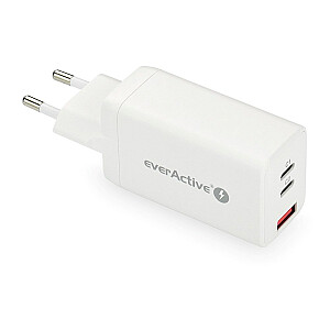 Настенное зарядное устройство everActive GaN SC-650Q с разъемом USB QC4+ и 2x USB-C PD PPS 65 Вт