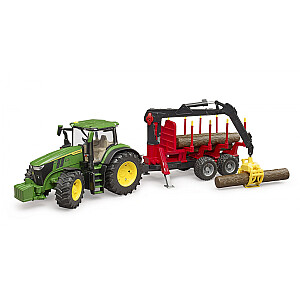 Трактор BRUDER John Deere 7R 350 с лесозаготовительным прицепом и 4 бревнами, 03154