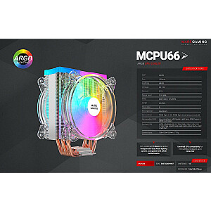 Mars Gaming MCPU66 CPU Cooler ARGB 220W Dual Fan 120mm Кулер для процессора