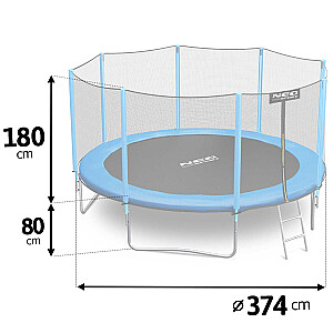 Dārza batuts 374 cm ar ārējo tīklu un Neo-Sport kāpnēm