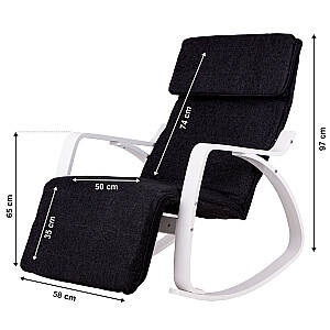 Šūpuļkrēsls ar regulējamu kāju balstu baltā un melnā krāsā