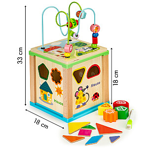 Koka šķirotāja attīstīšanas kubs + šķirotāju dēļi Ecotoys,