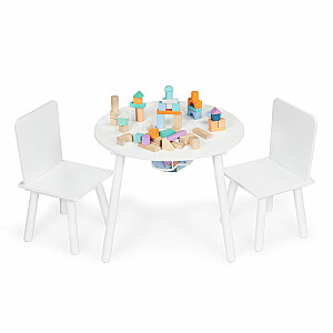 Balts bērnu galds ar diviem krēsliem bērnu mēbeļu komplekts Ecotoys