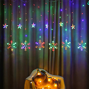 Gaismas Snowflake Stars Ziemassvētku Garland aizkars 138LED