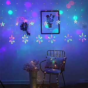 Gaismas Snowflake Stars Ziemassvētku Garland aizkars 138LED