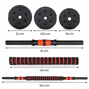 Regulējamas hanteles: 2 stieņi pa 20 kg, stienis 40 kg.