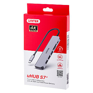 UNITEK HUB USB-C 7IN1, HDMI 4K, PD 100W, 5GBPS, ALU