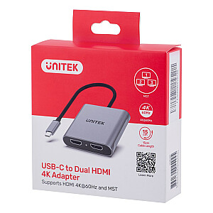 UNITEK USB-C UZ 2X HDMI ADAPTERI, 4K 60HZ MST