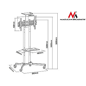 TV statīvs Maclean MC-661 Rati ar stiprinājuma kronšteinu un 2 plauktiem