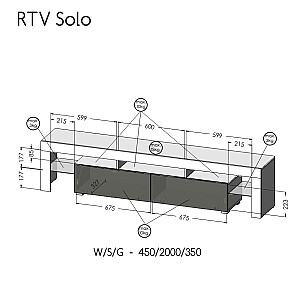 Skapis RTV SOLO 200x45x35 pelēks/glancēts pelēks