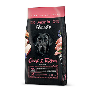 FITMIN Dog For Life Duck & Turkey - sausā suņu barība - 12 kg