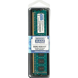 Память GoodRam DDR3, 8 ГБ, 1333 МГц, CL9 (GR1333D364L9 / 8G)