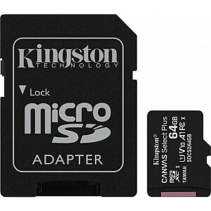 Карта Kingston Canvas Select Plus MicroSDXC 64 ГБ, класс 10 U1 A1 V10 (SDCS2 / 64 ГБ)