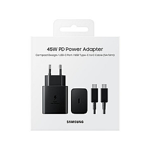 Samsung EP-T4510XBEGEU adapteris | lādētājs telefonam Type C 45W PD PPS + USB Type C kabelis melns