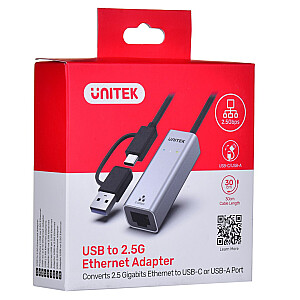 ADAPTERIS UNITEK USB-A/C — RJ45 2,5 G ETHERNETS (M/F)