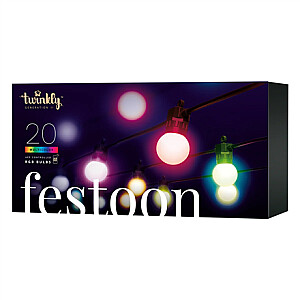 Twinkly Festoon Smart LED Lights 20 RGB (Multicolor) G45 bulbs, 10m