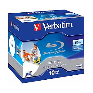 Matricas BD-R Verbatim 50 GB 6x Dual Layer Wide Printable No ID 10 Pack Jewel