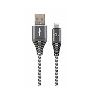 Gembird USB Male - Lightning Male Премиум плетеный хлопок 1м Космический Серый/Белый