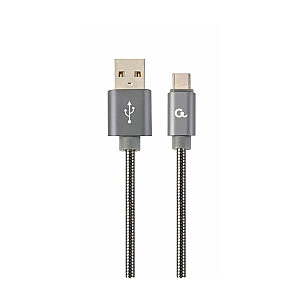 Gembird USB Male - USB Type C Male Премиум спиральный металл 1м Серый металлик