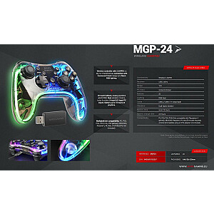 Mars Gaming MGP-24 Bezvadu spēļu kontrolieris RGB / USB 2.4GHz / USB-C / X-input & D-input