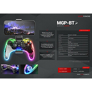 Mars Gaming MGP-BT Bluetooth Bezvadu spēļu kontrolieris USB-C / X-input & D-input / Gyroscope