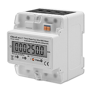 Qoltec 50900 Trīsfāzu elektroniskais elektrības skaitītājs | 230V | LCD | 4P | DIN sliede