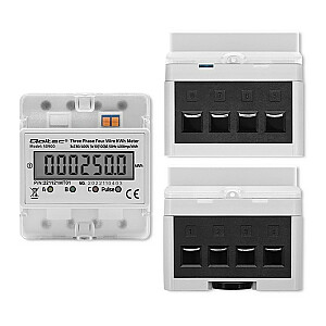 Qoltec 50900 Trīsfāzu elektroniskais elektrības skaitītājs | 230V | LCD | 4P | DIN sliede