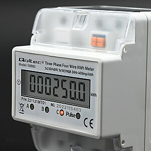 Qoltec 50900 Trīsfāzu elektroniskais elektrības skaitītājs | 230V | LCD | 4P | DIN sliede