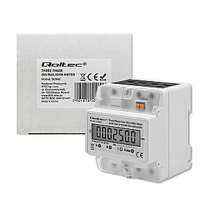 Qoltec 50900 Trīsfāzu elektroniskais elektrības skaitītājs | 230V | LCD | 4P | DIN sliede