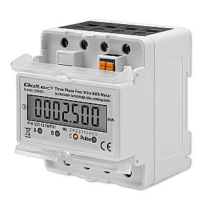 Qoltec 50900 Trīsfāzu elektroniskais elektrības skaitītājs | 230V | LCD | 4P | DIN sliede