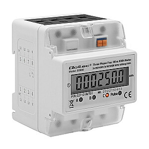 Qoltec 50900 Trīsfāzu elektroniskais elektrības skaitītājs | 230V | LCD | 4P | DIN sliede