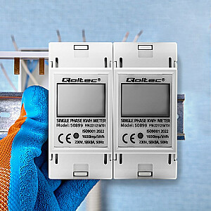 Qoltec 50899 Vienfāzes elektroniskais enerģijas skaitītājs | 230 V | LCD | 2P | DIN sliede