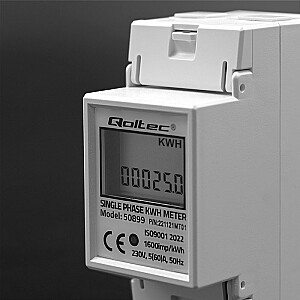 Qoltec 50899 Vienfāzes elektroniskais enerģijas skaitītājs | 230 V | LCD | 2P | DIN sliede